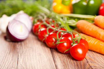Fresh vegetables on a wooden table