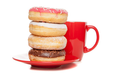 Tasty donuts on white background