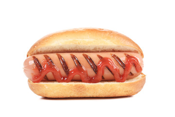 Hot dog with ketchup.
