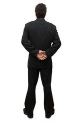 businessman in modern elegant suit standing back isolated