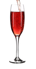 Close up of red champagne glass.
