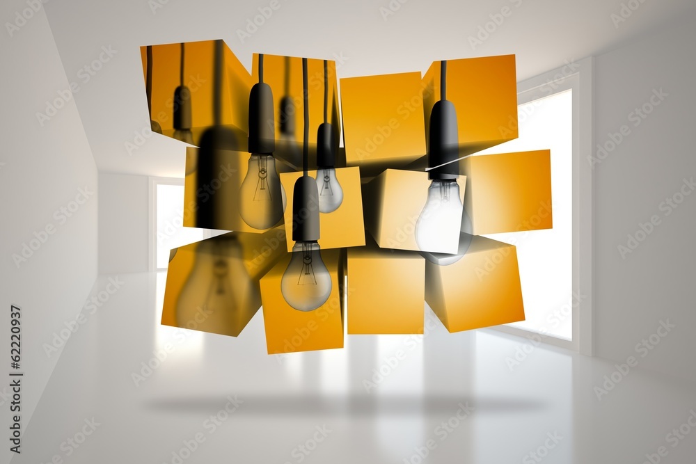 Poster composite image of light bulbs on abstract screen