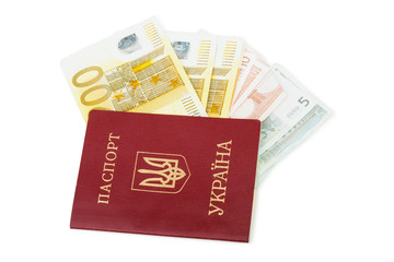 Euro banknotes in Ukrainian passport