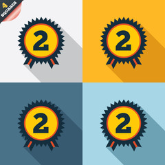 Second place award sign icon. Prize for winner.