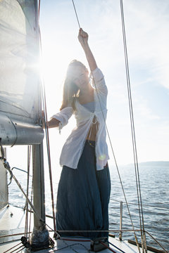 woman staying on sailboat