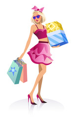 young fashion girl with shopping bags