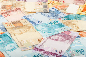 Brazilian money. A lot of new real notes.