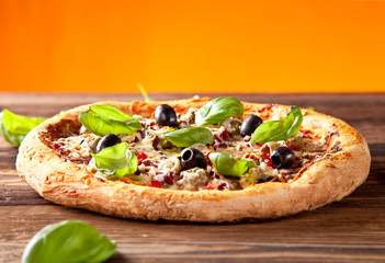 Fresh italian pizza on wood