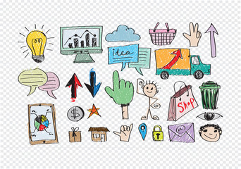 Fototapeta na wymiar Hand doodle Business icon set idea design