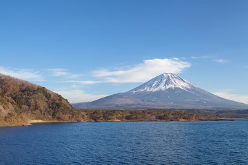 Mountain fuji in winter season from lake motosu