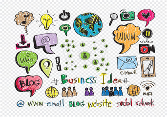 Hand doodle Business icon set idea design