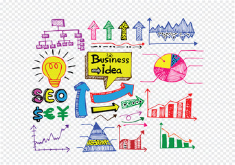 Hand doodle Business icon set idea design