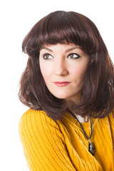 Close up of portrait of beautiful brunette woman