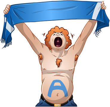 Guy Holds Sports Team Scarf and Shouts