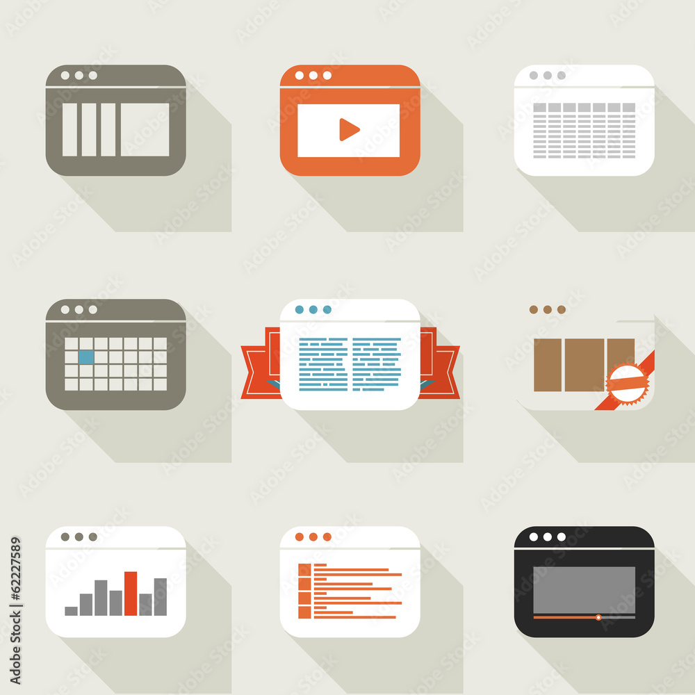 Poster Different web browser icons set vintage style. Design elements