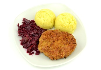 kotlet mielony z ziemnakami i kapustą