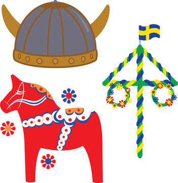 Swedish icons on white background