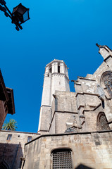 Fototapeta na wymiar Barcelona Cathedral Santa Eulalia back walls tower and lantern