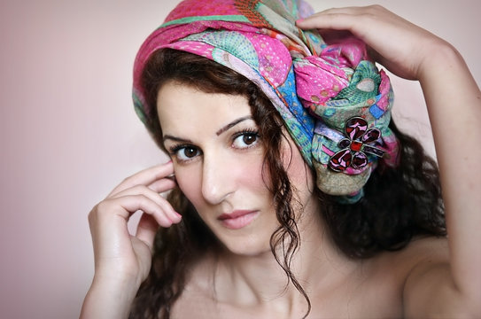 Portrait of beautiful woman with headscarf