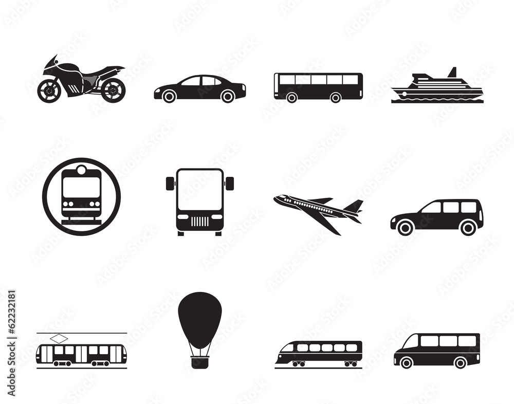 Wall mural silhouette travel and transportation of people icons