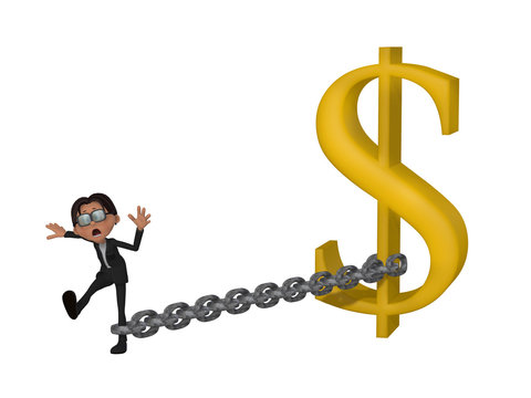 businessman chained to golden dollar sign clip art preview