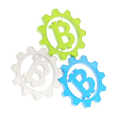 Three bitcoin cogwheel gears composition