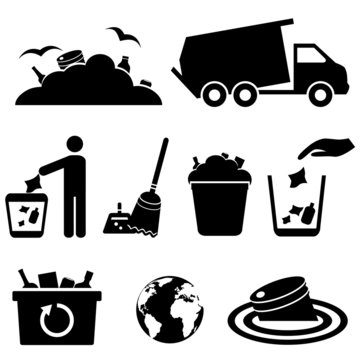 Garbage, trash and waste icons