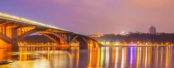 Kyiv Metro bridge at night