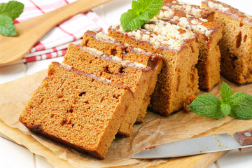 Sliced gingerbread loaf