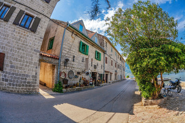 Fish-eye view of the old city on sky background