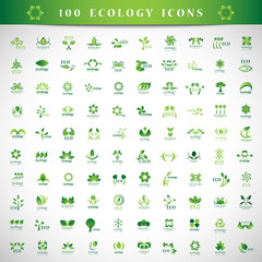 Eco Icons Set - Isolated On Gray Background