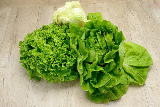 Trittico d&rsquo;insalata a foglia verde su un tavolo