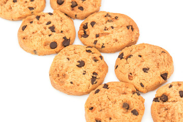 Chocolate chip cookies isolated on white background.