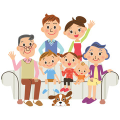 家族　リビング　三世代