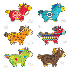 Funny cartoon horse with a different ornament