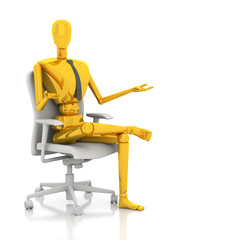 3d businessman doll is sitting on chair