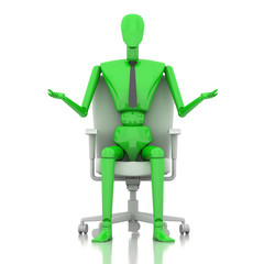 3d businessman doll is sitting on chair