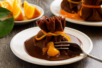 Pancakes with orange and chocolate.
