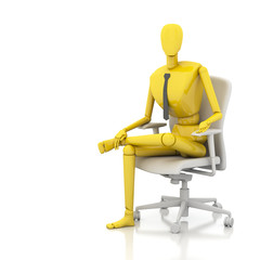 3d businessman doll is sitting on chair