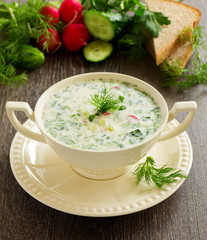 Okroshka - Russian kvass Cold Soup with Vegetables