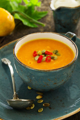 Vegetables (pumpkin, carrot) cream soup.
