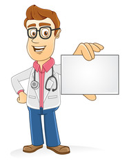 Doctor showing blank card on his hand