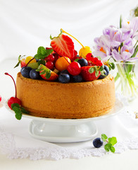 Chiffon cake with summer berries and cream.