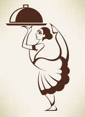 indian menu, girl in a traditional cloth serve a food