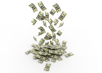 Falling dollars. Dollar rain
