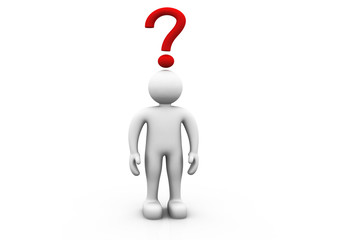3d man with a red question mark.
