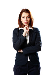 Beautiful businesswoman standing isolated on a white background