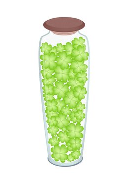 recommend clip art: Fresh Four Leaf Clovers in A Bottle