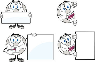 Soccer Balls Cartoon Mascot Characters 2. Set Collection