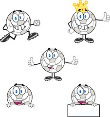 Soccer Balls Cartoon Mascot Characters 4. Set Collection